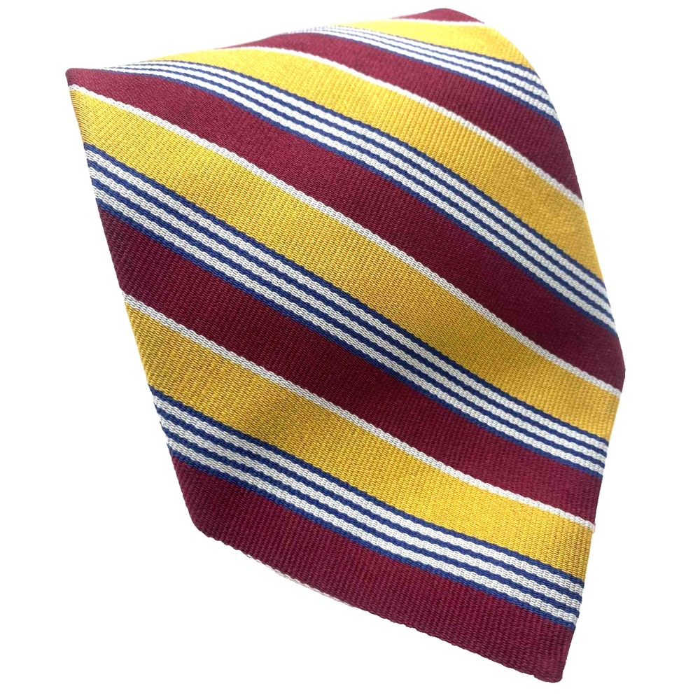 Brooks Brothers Makers Mens 100% Silk Tie Gold Maroon Red Striped Necktie CHIEFS